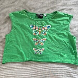 Bob Mackie Green Butterfly Embroidered Crop Top